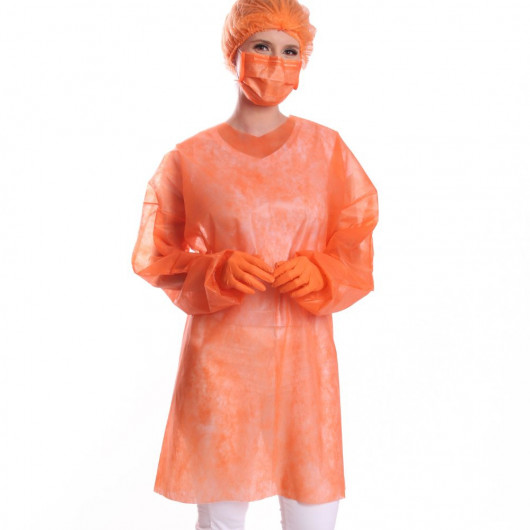 Avental Manga Longa Protdesc Premium Com Tiras 20gm pct 10 unidades Laranja