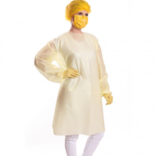 Avental SMS Manga Longa Protdesc Premium Com Tiras 30gm pct 10 unidades Amarelo