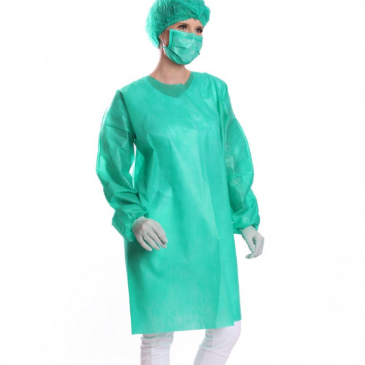 Avental Manga Longa Protdesc Premium Com Tiras 40gm pct 10 unidades Verde Bandeira