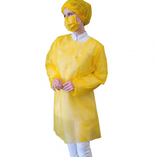 Avental TNT Manga Longa Protdesc Premium Com Tiras 30gm pct 10 unidades Amarelo