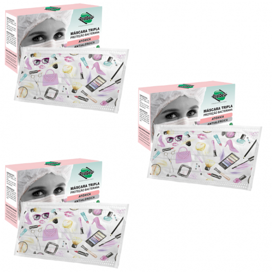 Combo Máscara Tripla Cirúrgica ProtDesc com Elástico Fashion 60 unidades