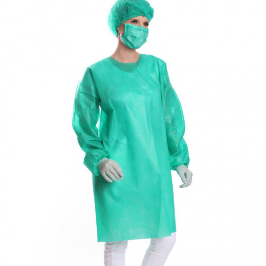 VENC. 09/05/2026 - Avental Manga Longa Protdesc Premium Com Tiras 20gm pct 10 unidades Verde