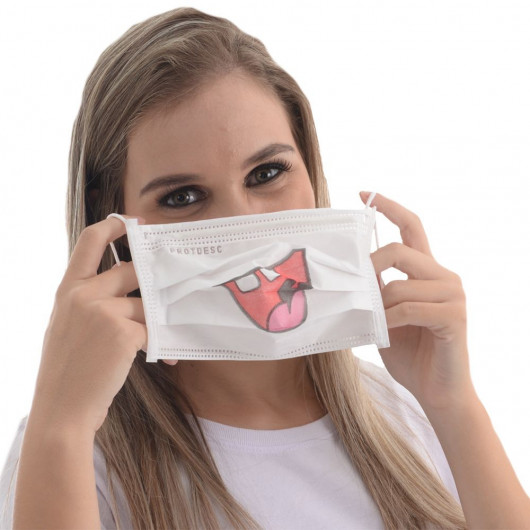 Máscara Tripla Cirúrgica ProtDesc com Elástico cx 50 unidades Estampa Sorriso