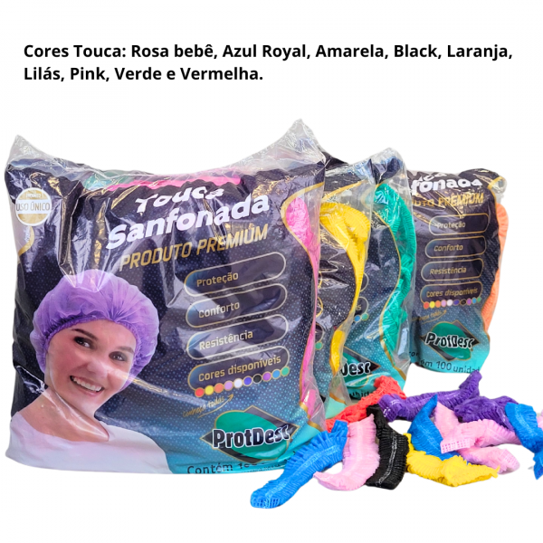 Combo Touca Sanfonada Protdesc Premium Colorida 300 unidades