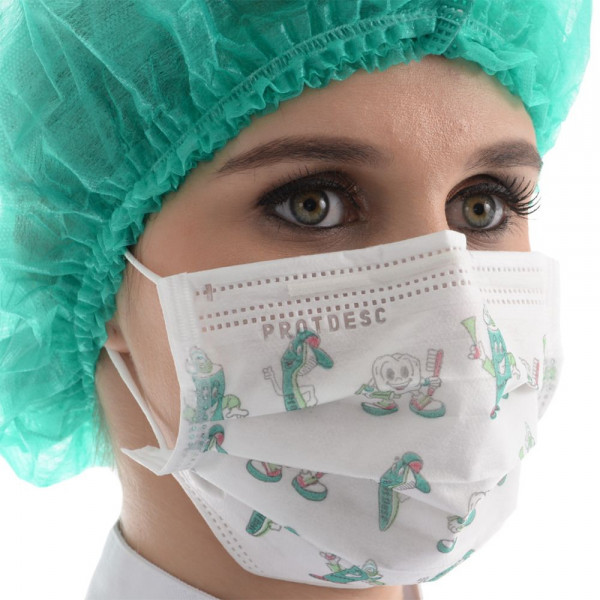 Máscara Tripla Cirúrgica ProtDesc com Elástico cx 50 unidades Estampa Odonto