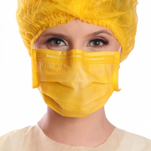 Máscara Tripla Cirúrgica ProtDesc com Elástico cx 50 unidades Amarela